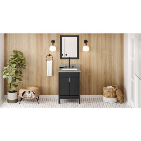 JEFFREY ALEXANDER 24In. Black Theodora Vanity, Steel Grey Cultured Marble Vanity Top, Undermount Rectangle Bowl VKITTHE24BKSGR